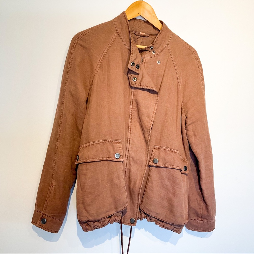 FREE PEOPLE Linen Blend Zip Up Jacket